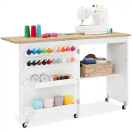 Best Choice Products - Sewing Machine Table & Desk w/ Craft Storage and Trays - Natural/White