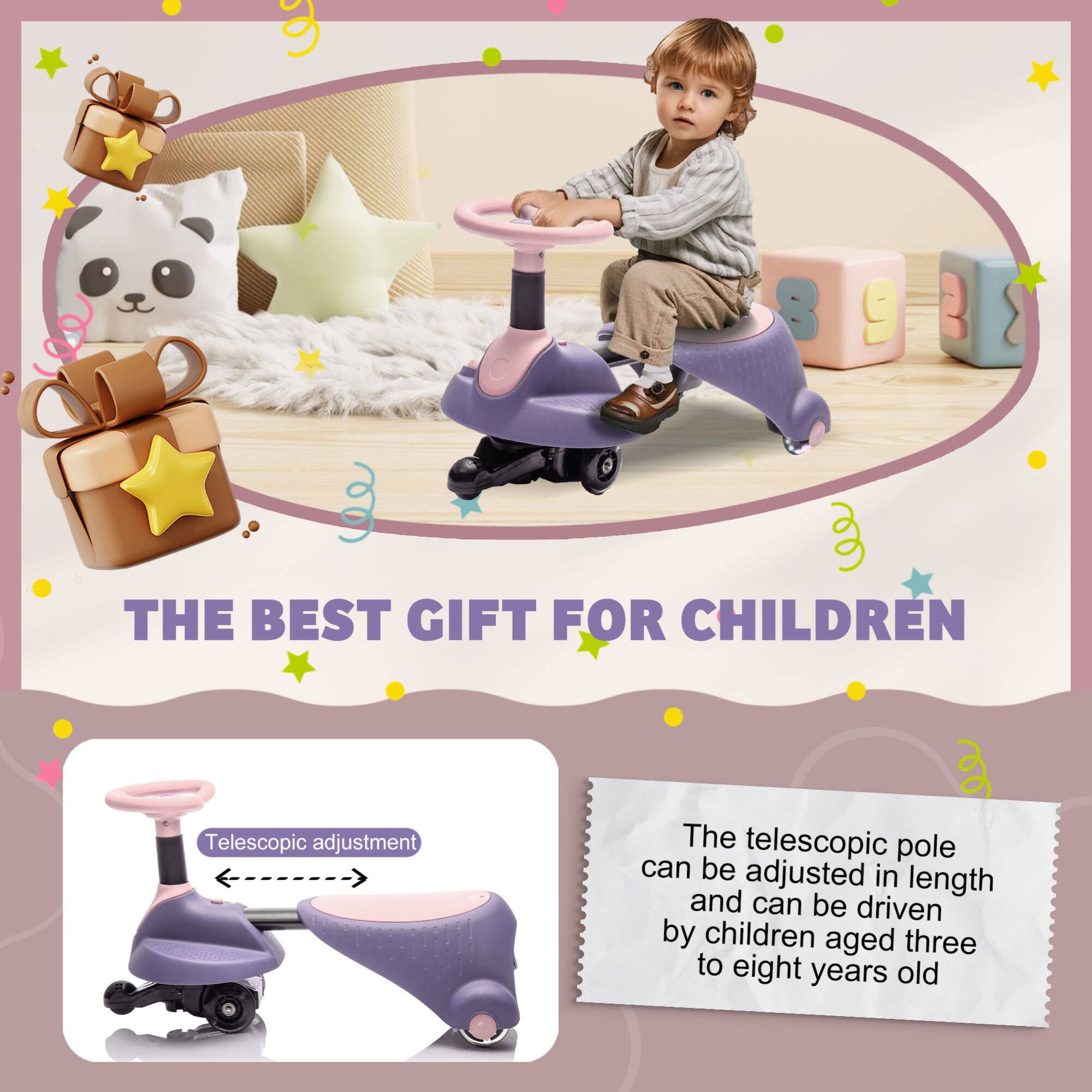 THE BEST GIFT FOR CHILDREN

Telescopic adjustment

The telescopic pole can be adjusted in length and can be driven by children aged three to eight years old