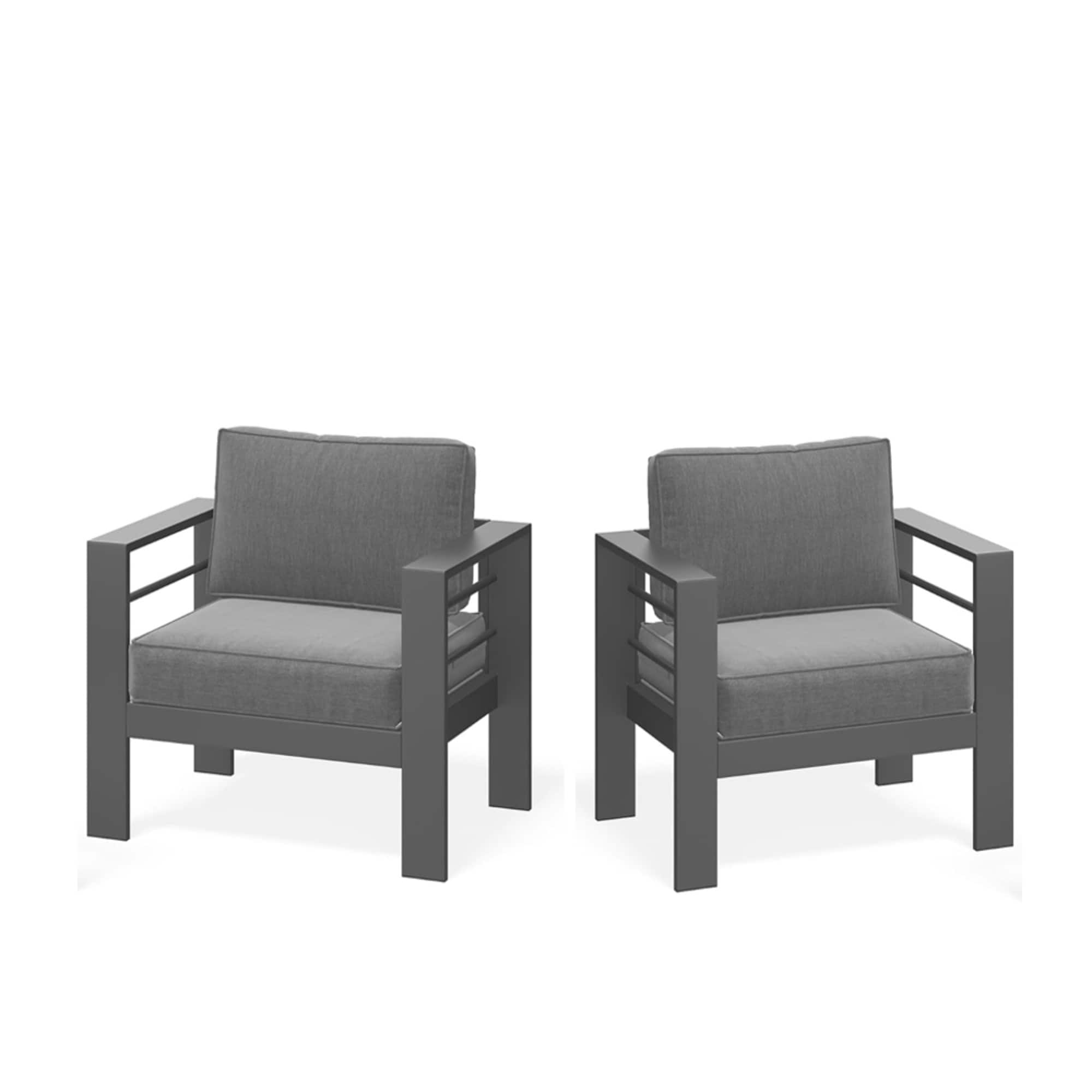 Mondawe - Set of 2 28" All-Weather Metal Patio Armchairs with Cushions - Gray
