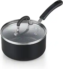 Cook N Home - Professional 1 Qt Heavy Aluminum Nonstick Saucepan with Lid, Stay Cool Silicone Handle,Induction Ready - black/marble