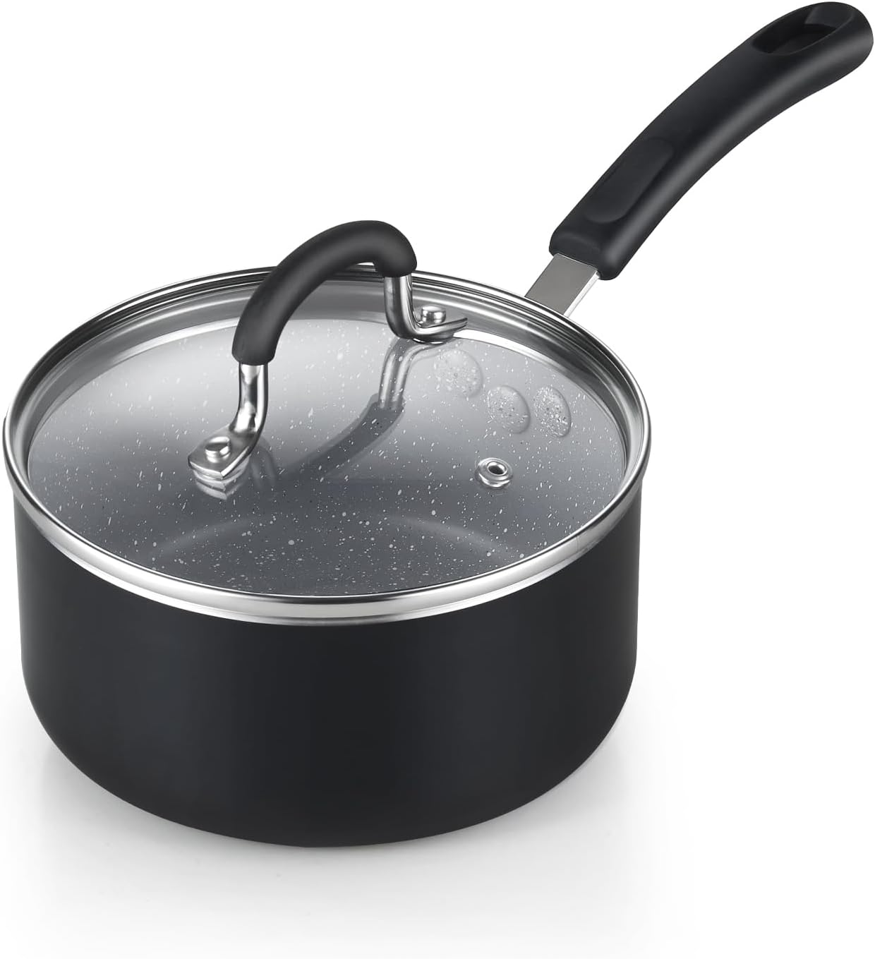 Front. Cook N Home - Professional 1 Qt Heavy Aluminum Nonstick Saucepan with Lid, Stay Cool Silicone Handle,Induction Ready, Black/Marble - black/marble.