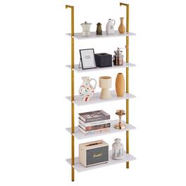VEVOR - Ladder Shelf, 5-Tier Bookshelf 24x11.8in, Open Wall-Mounted Ladder Shelf with Metal Frame,Storage Rack Sundries Holder - Golden + White