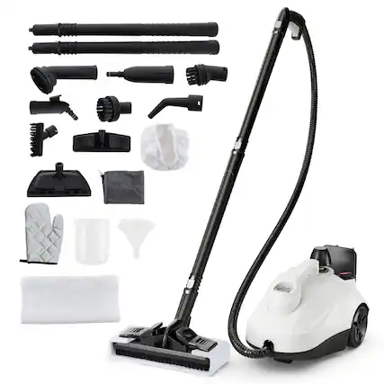 Front. Ecooso - 1800W Multipurpose Steam Cleaner, 61oz Large Tank, Portable Household Steamer for Floors, Tile, Grout & Upholstery - White.