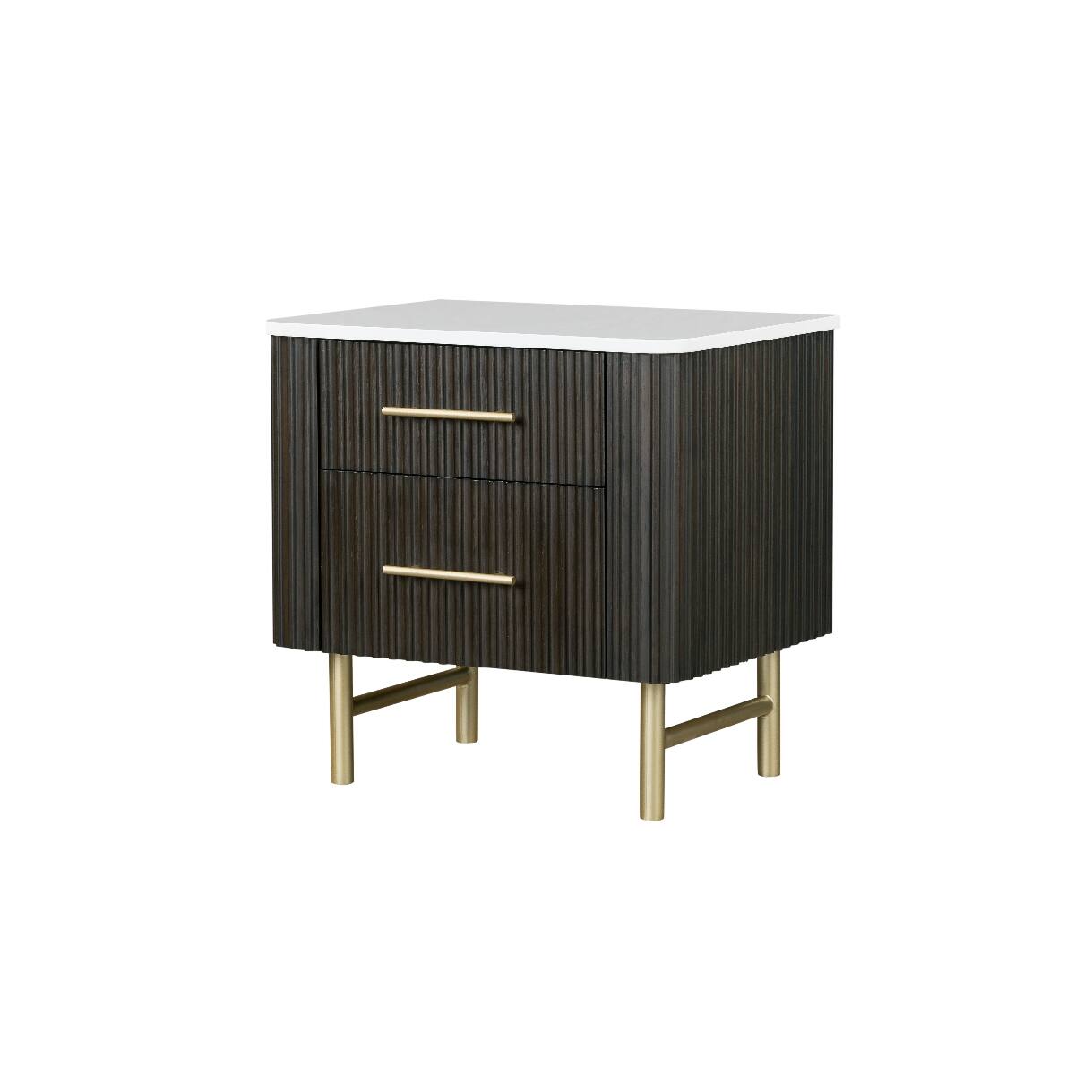 Left. Loheer - Loheer Espresso Nightstand with White Marble Top and Two Drawers - Espresso and White Marble.