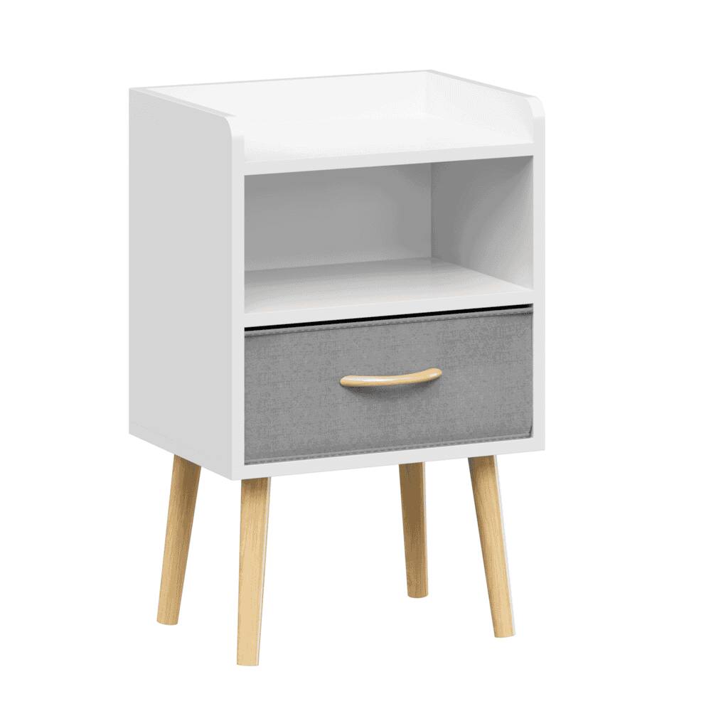 Alt View 6. Kadyn - Two-Tier Bedside Table with Fabric Drawer for Kids or Adults - White - White.