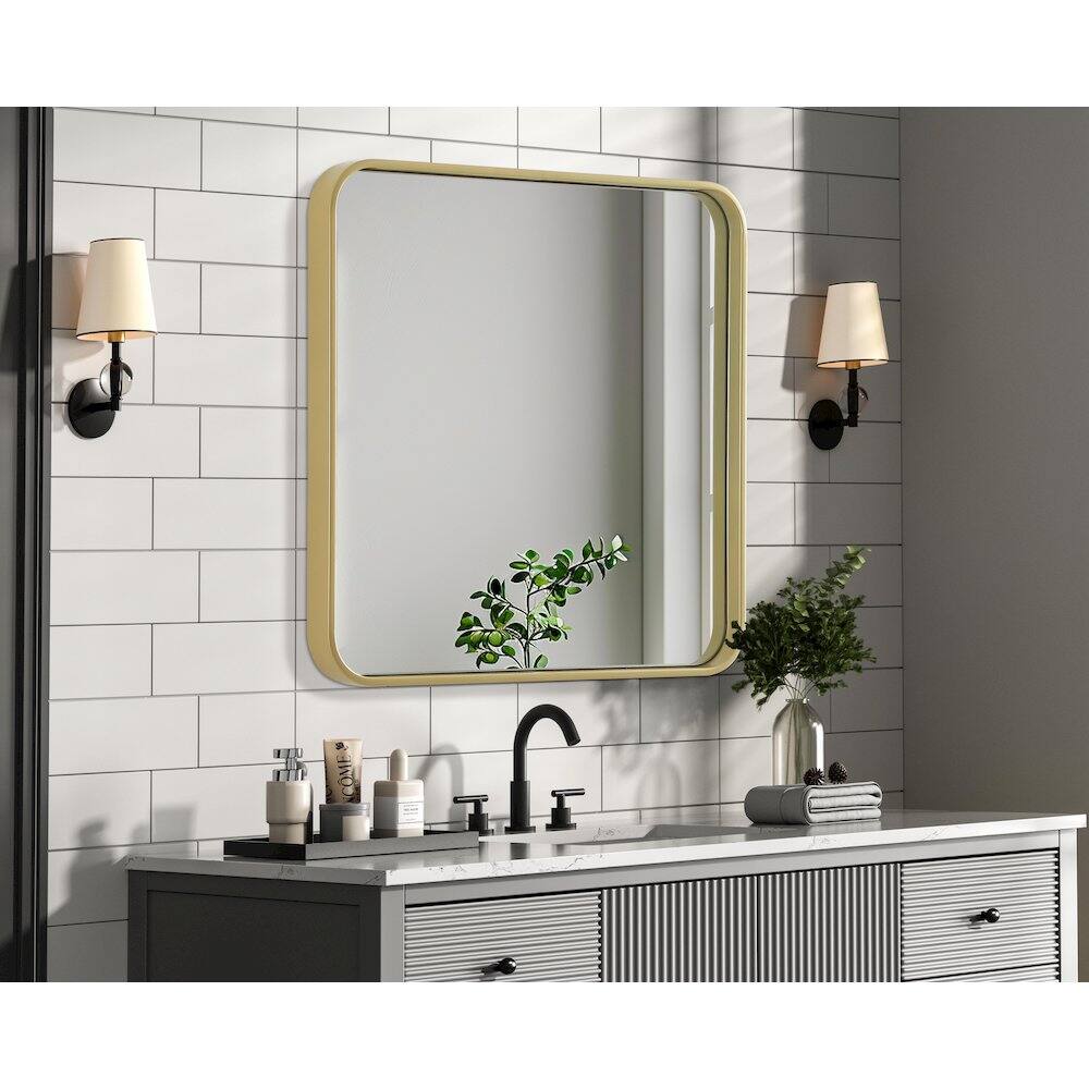 Alt View 2. Elegant Decor - Contour Metal Square Mirror 24x24 in Brass - Brass.