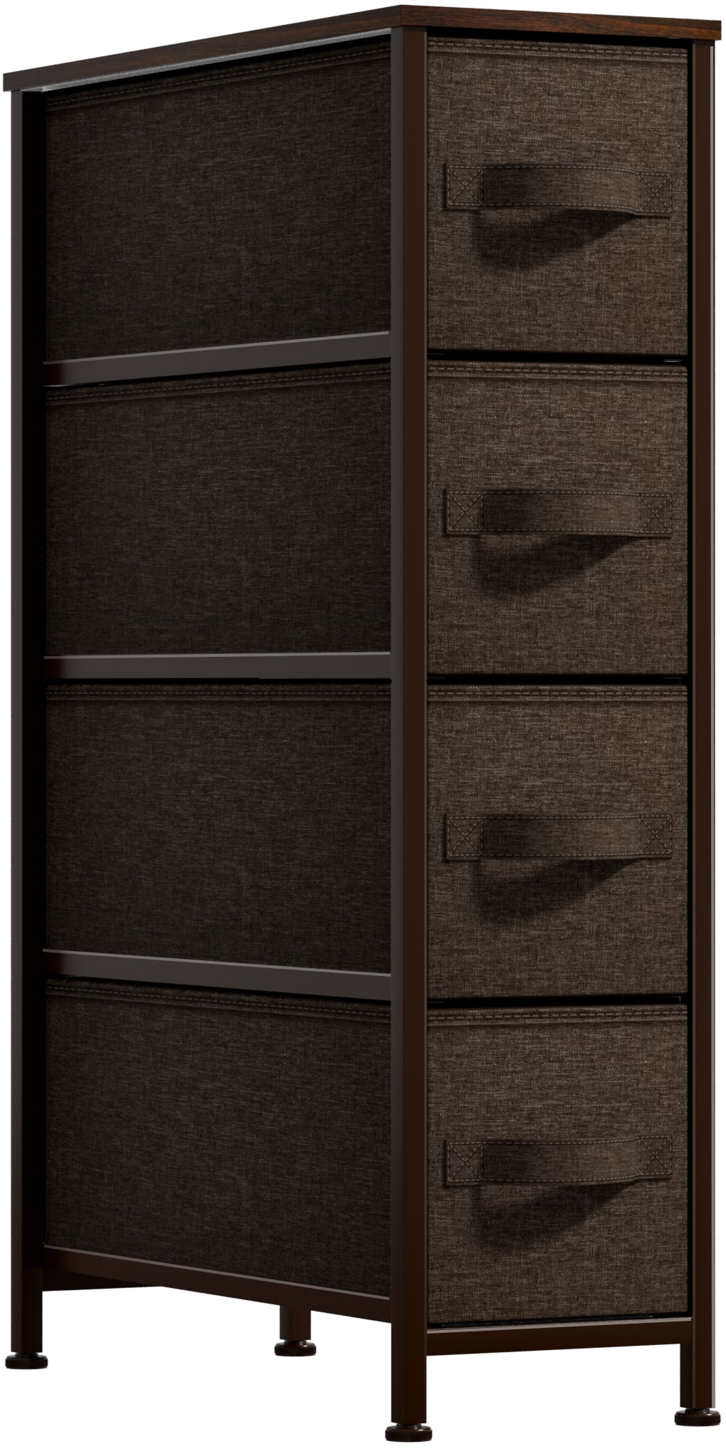 Sorbus - Narrow Dresser with 4 Drawers, Vertical Slim Storage Chest of Drawers with Steel Frame - Brown