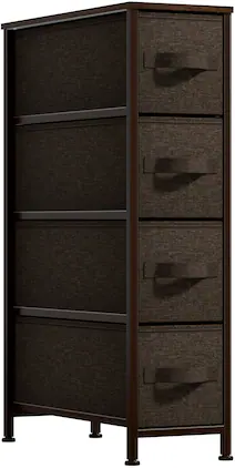 Sorbus - Narrow Dresser with 4 Drawers, Vertical Slim Storage Chest of Drawers with Steel Frame - Brown