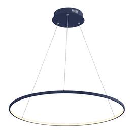 Jonathan Y - Brice 35" Modern Contemporary Metal Round Dimmable Integrated LED Pendant - Navy