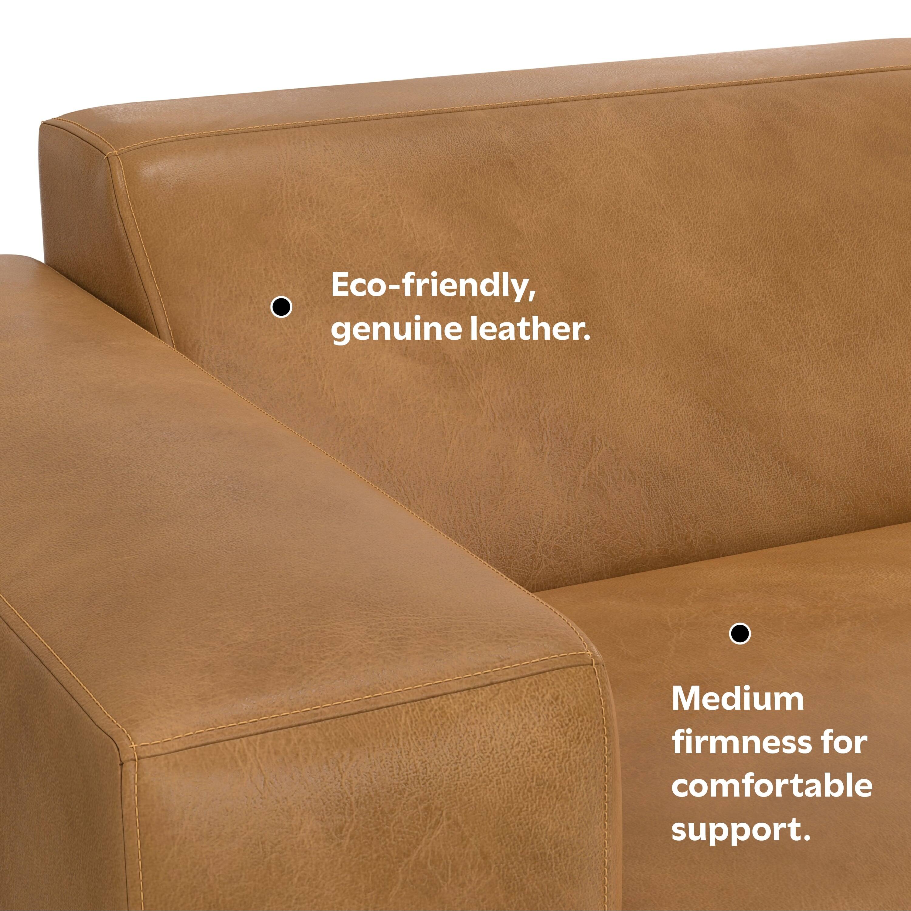 Eco-friendly, genuine leather.  
Medium firmness for comfortable support.