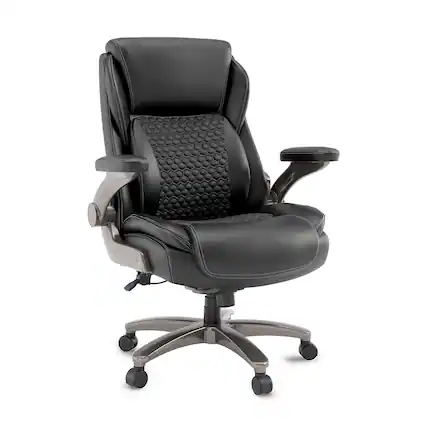 Front. Staples - Randolph Ergonomic Bonded Leather Executive Big & Tall Chair, 400 lb. Capacity, Black - Black.