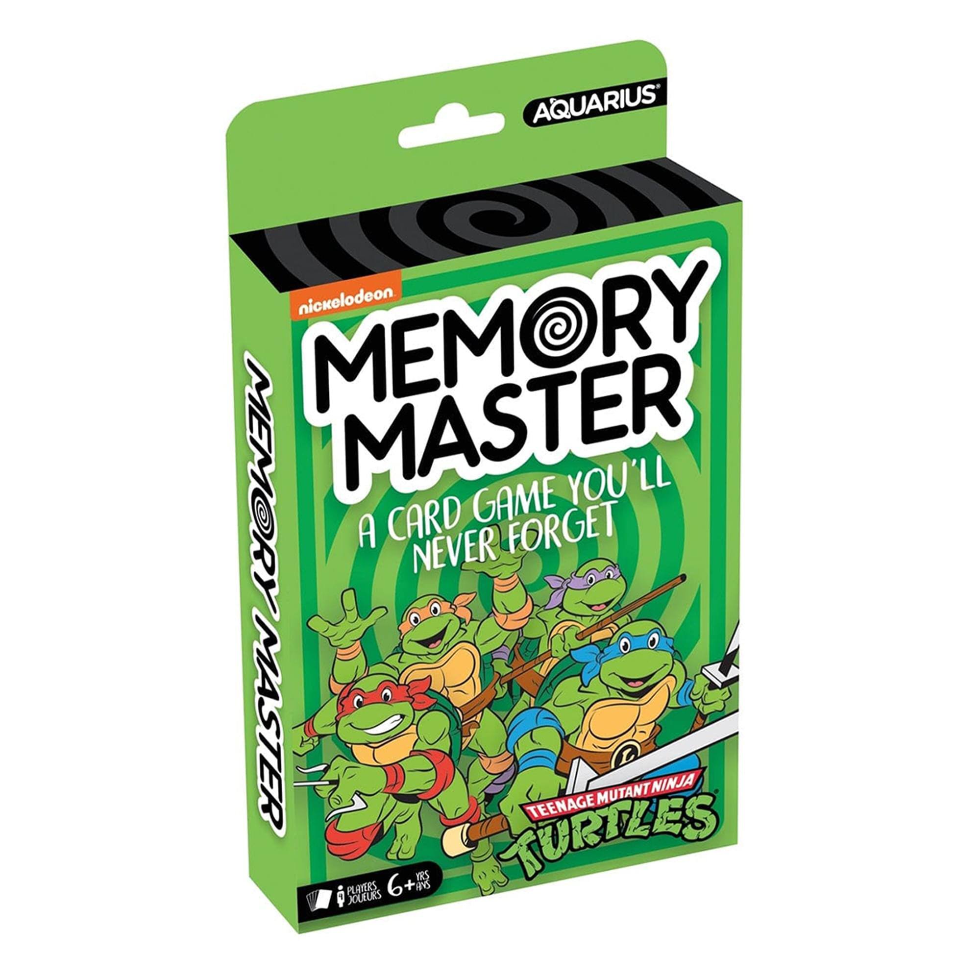 AQUARIUS  
MEMORY MASTER  
A CARD GAME YOU'LL NEVER FORGET  
TEENAGE MUTANT NINJA TURTLES  
nickelodeon  
PLAYERS 6+  
AGES 7+