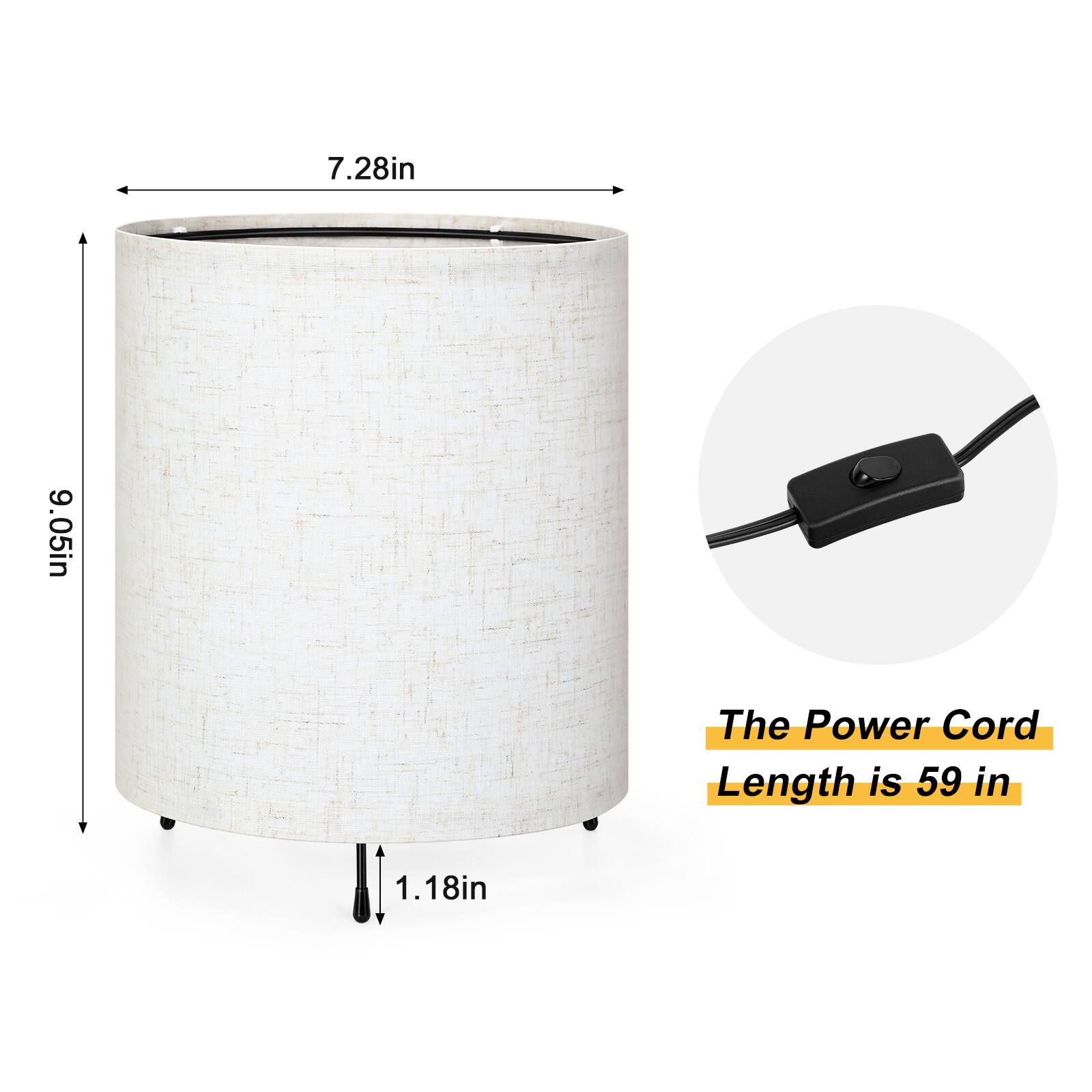 7.28in  
9.05in  
The Power Cord Length is 59 in  
1.18in