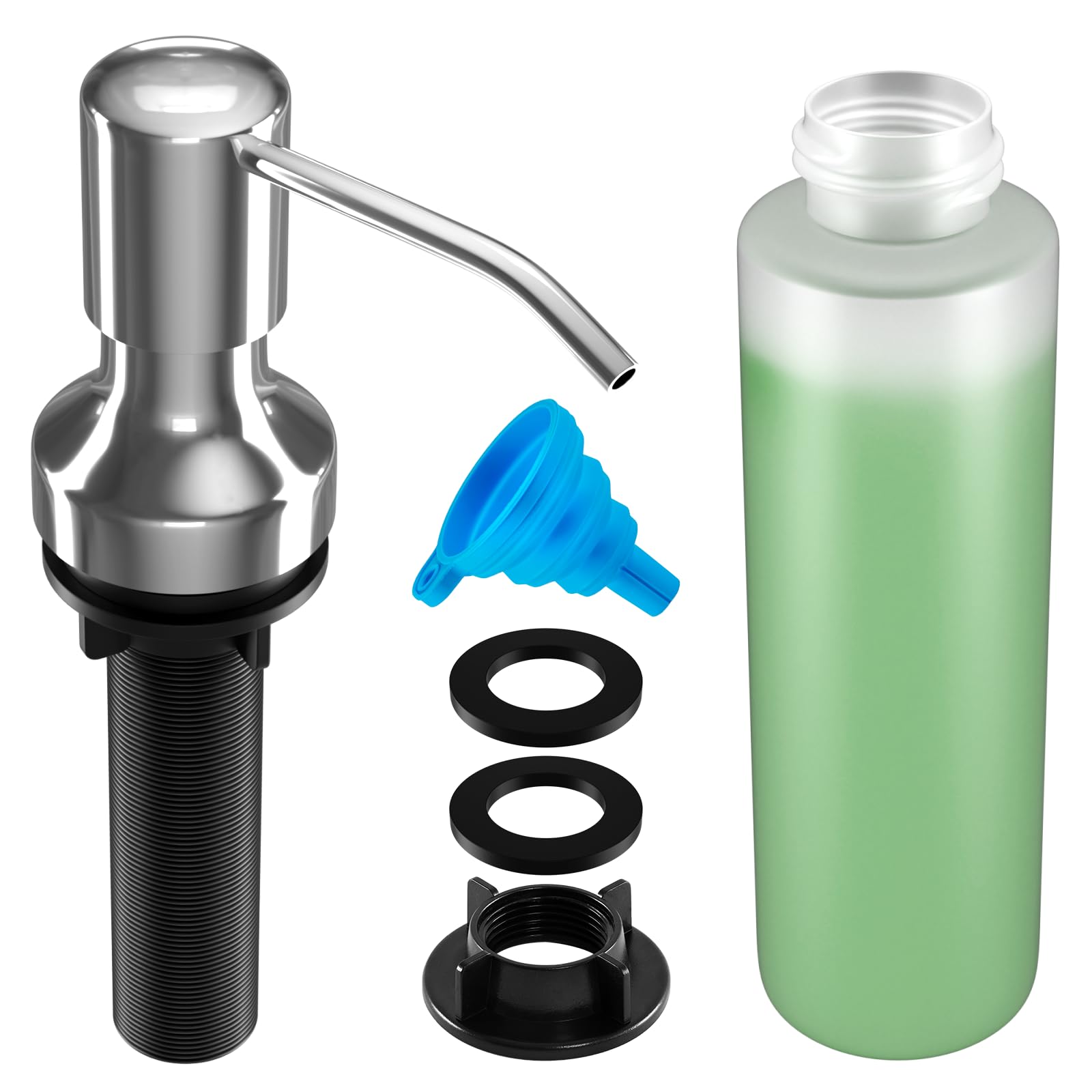 Front. Dapper Styles - Soap Dispenser For Kitchen Sink With Bottle Refill From The Top Bar Longer Threaded Shaft Shank Wide Pump H... - Chrome.