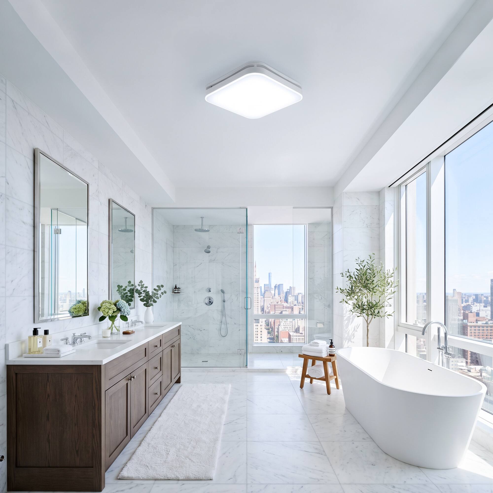 Alt View 5. Breezary - Bathroom Exhaust Fan with 3CCT LED Light/No-Light Options, 80/110 CFM, Ultra Quiet Ceiling Mount Fan with 4-Inch Duct - White Square (With Light).