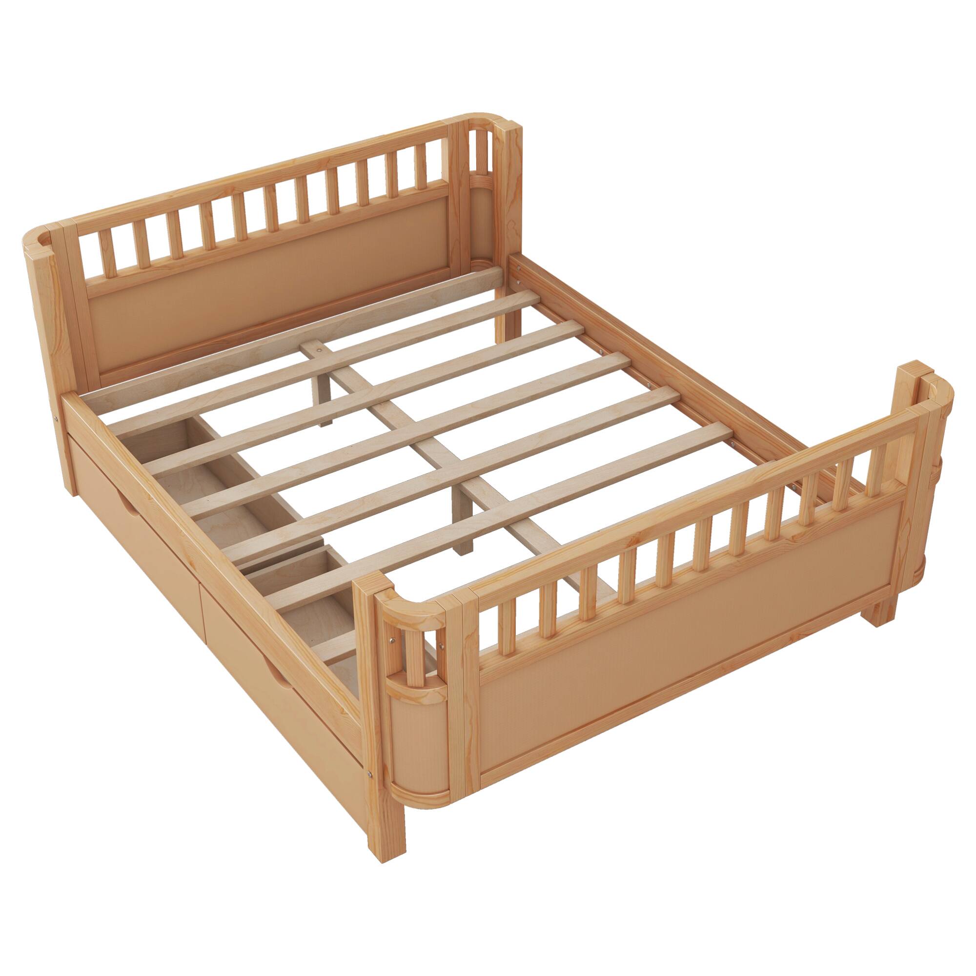 Alt View 7. GOODSILO - Full Size Wood Platform Bed with Safety Rails for Children's Rooms, Sturdy Low Profile Design for Kids and Teens - Natural.