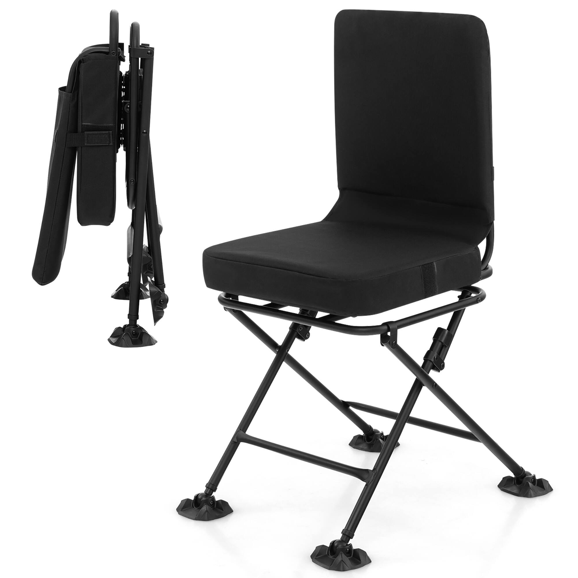 Front. Gymax - Gymax 360 Degree Swivel Hunting Chair Folding Hunter Blind Chair w/ All-terrain Feet - Black.