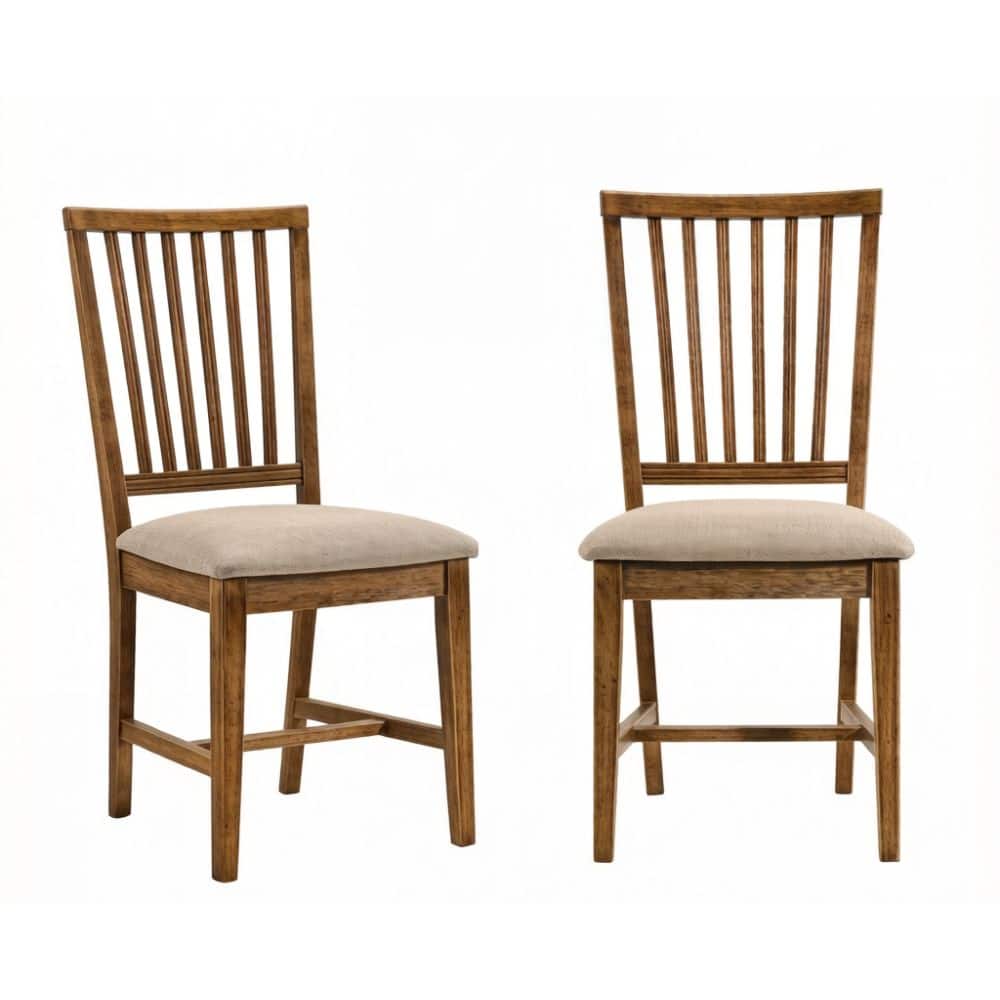 GOODSILO - Elegant High Back Dining Chair with Tan Linen Upholstery and Weathered Oak Finish, Set of 2 - Oak+Tan