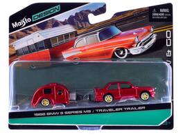1988 BMW 3 Series M3 with Traveler Trailer "Tow & Go" Series 1/64 Diecast Model Car by Maisto - Red Metallic