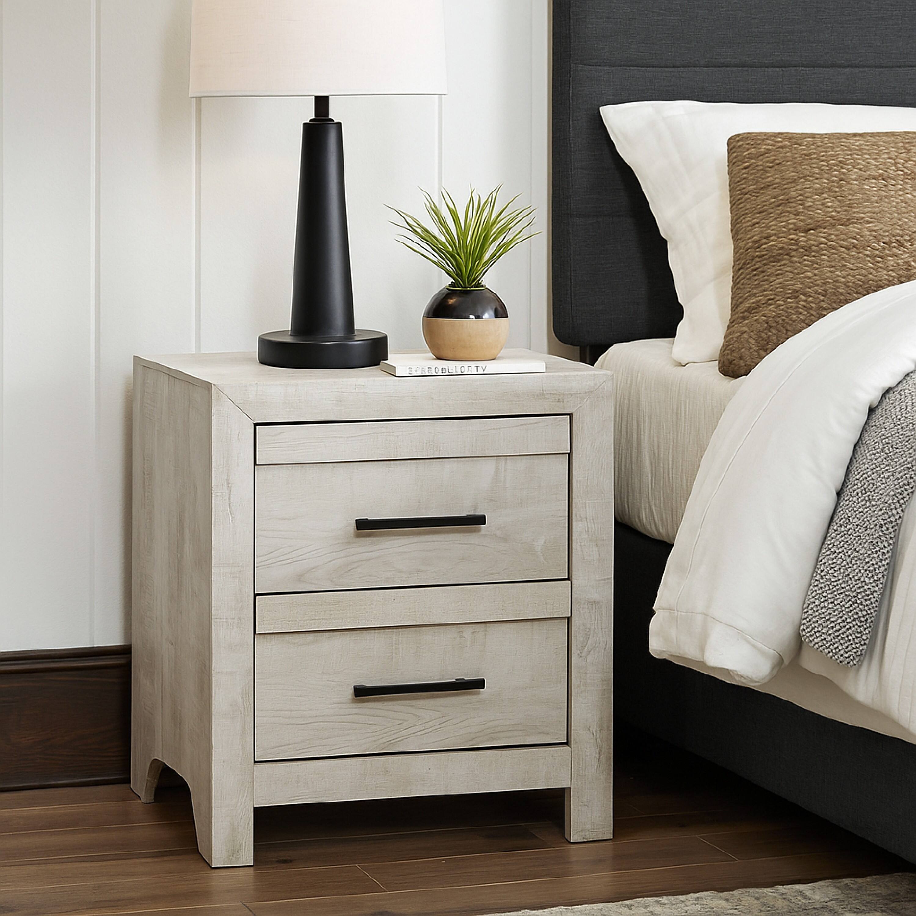 Alt View 2. Manhattan Lane - Bisca Nightstand, 2 Drawers,  Handles, Light  Wood, 27 Inch - Gray, Black.