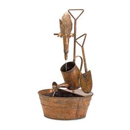 BreeBe - Rustic Metal Fountain with Duck and Watering Can 33"H - Copper