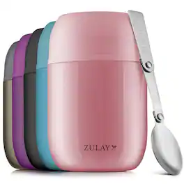 Zulay Kitchen - 16oz Stainless Steel Vacuum Insulated Food Jar for Hot Foods and Soups - Pink