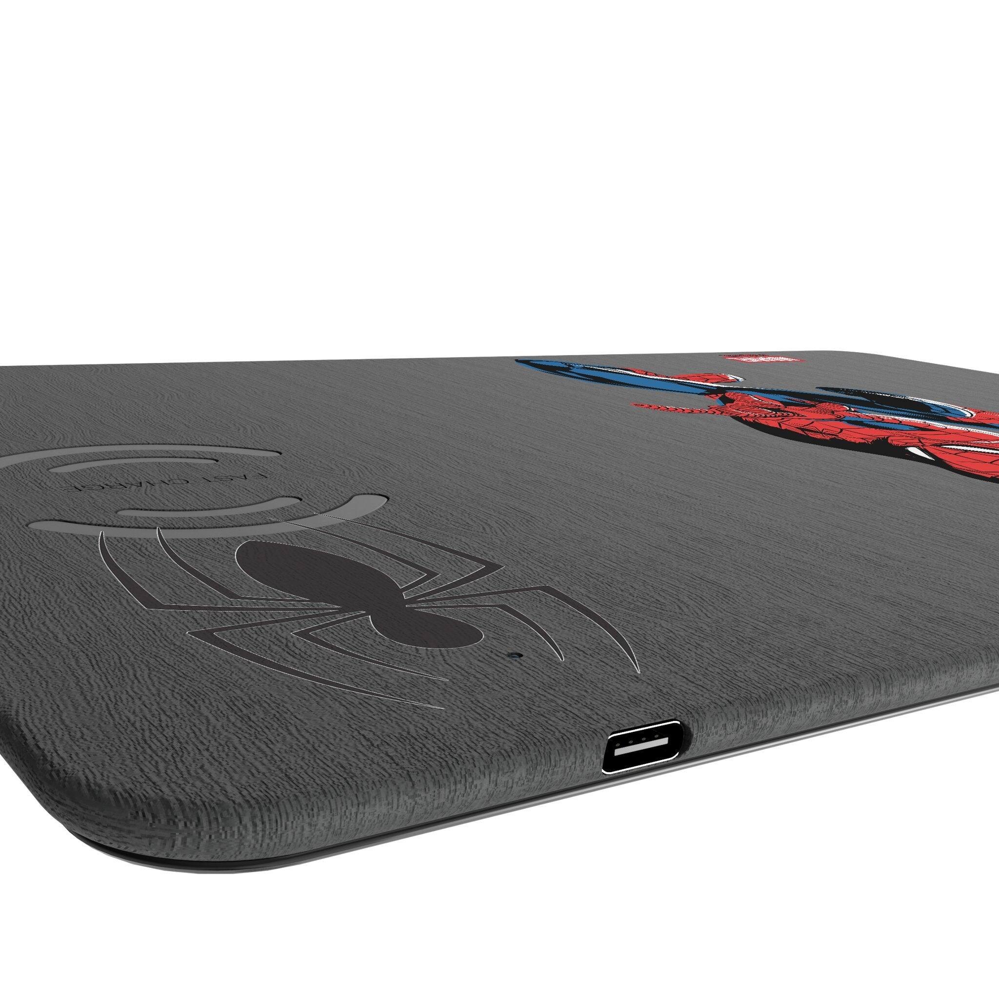 Left. Keyscaper - Marvel Badge 15-Watt Wireless Charger and Mouse Pad - Spider-Man.