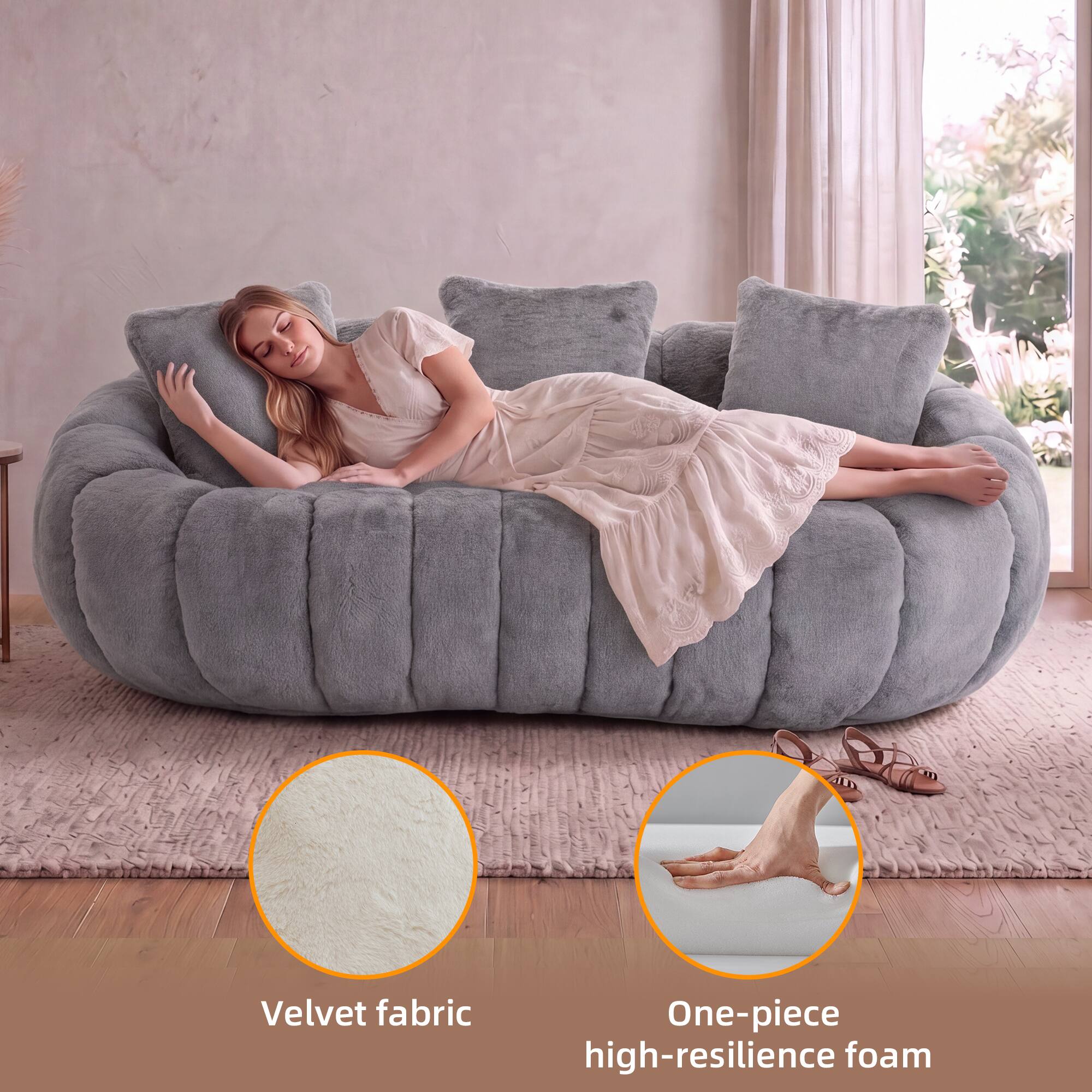 Velvet fabric  
One-piece high-resilience foam