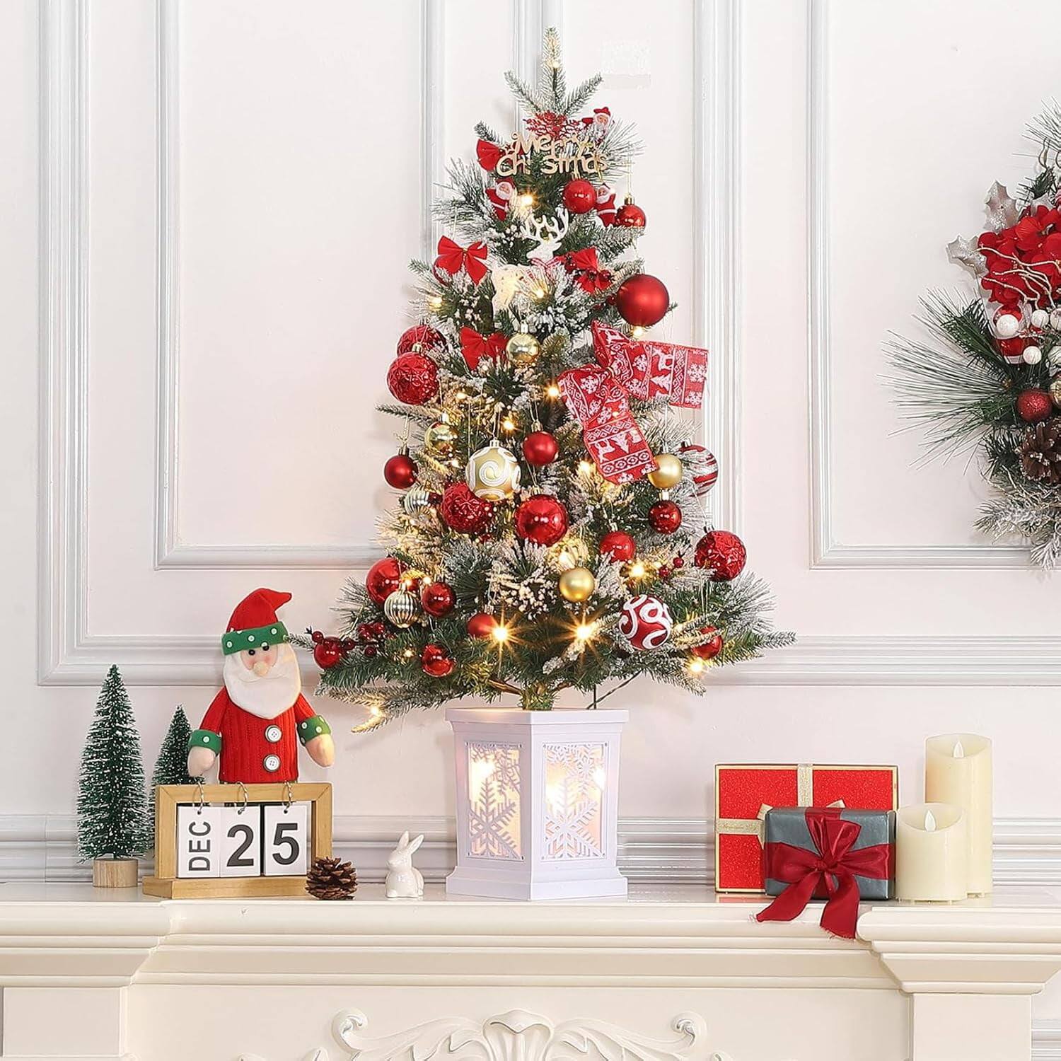 Angle. GARVEE - 3ft Pre-Lit Christmas Tree, Mini Xmas Tree with 78 LED Lights, Indoor & Outdoor Party Decor for Holiday Events - Green 2pcs.