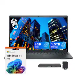 Dell - 15.6" 2K Touchscreen Laptop,Intel i5 1334U,8GB RAM,512GB SSD+1TB Dock Station,Intel UHD Graphics,Win 11 Pro - Black
