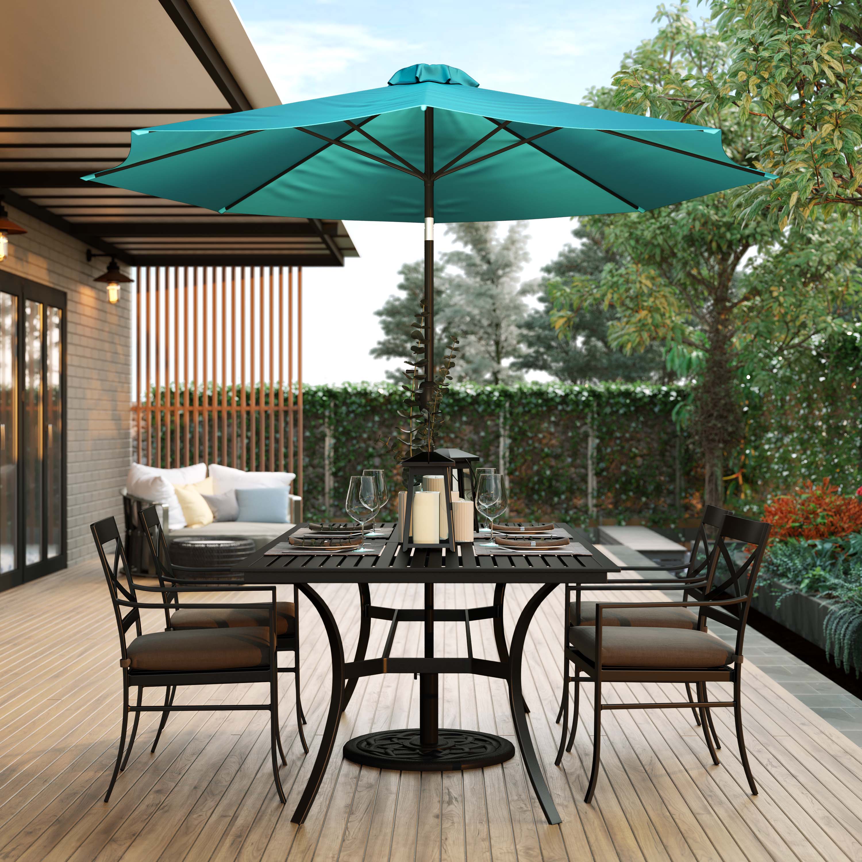 Alt View 3. Emma + Oliver - 9' Outdoor Patio Umbrella-Crank & Tilt Function - 1.5" Diameter Steel Pole - Teal.