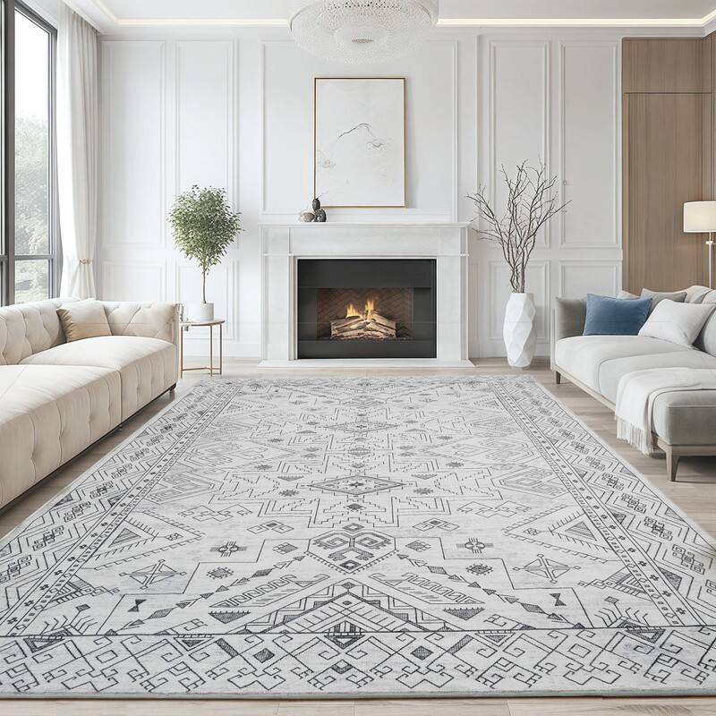Angle. RYHNUYNE - 9x12 Area Rugs Living Room Rug Washable Vintage Boho Rug No Slip Stain Resistant Soft Carpet Indoor Floor Floral Carpets - Painting.