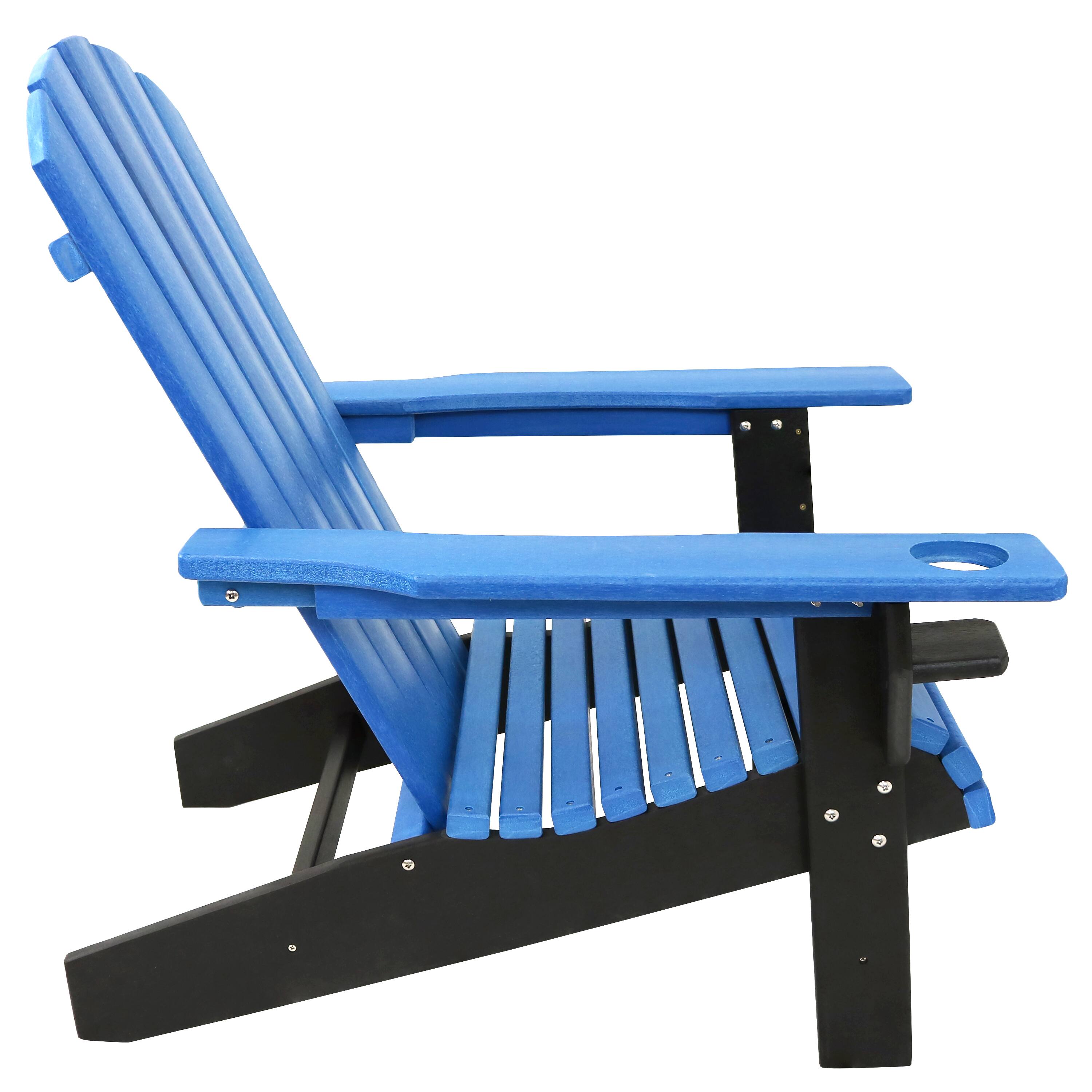 Alt View 7. Sunnydaze - HDPE Adirondack Chair with Drink Holder - Set of 2 - Blue and Black.