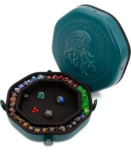CASEMATIX - Dice Tray and Dice Storage Case for Up to 115 RPG Dice - Green Dice Tray for Rolling with Embossed Cthulhu