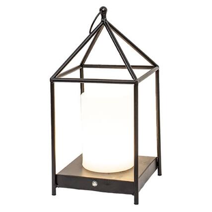 Front. BreeBe - Black Metal Open Air Tri-Function LED Lantern - 16" - Black.