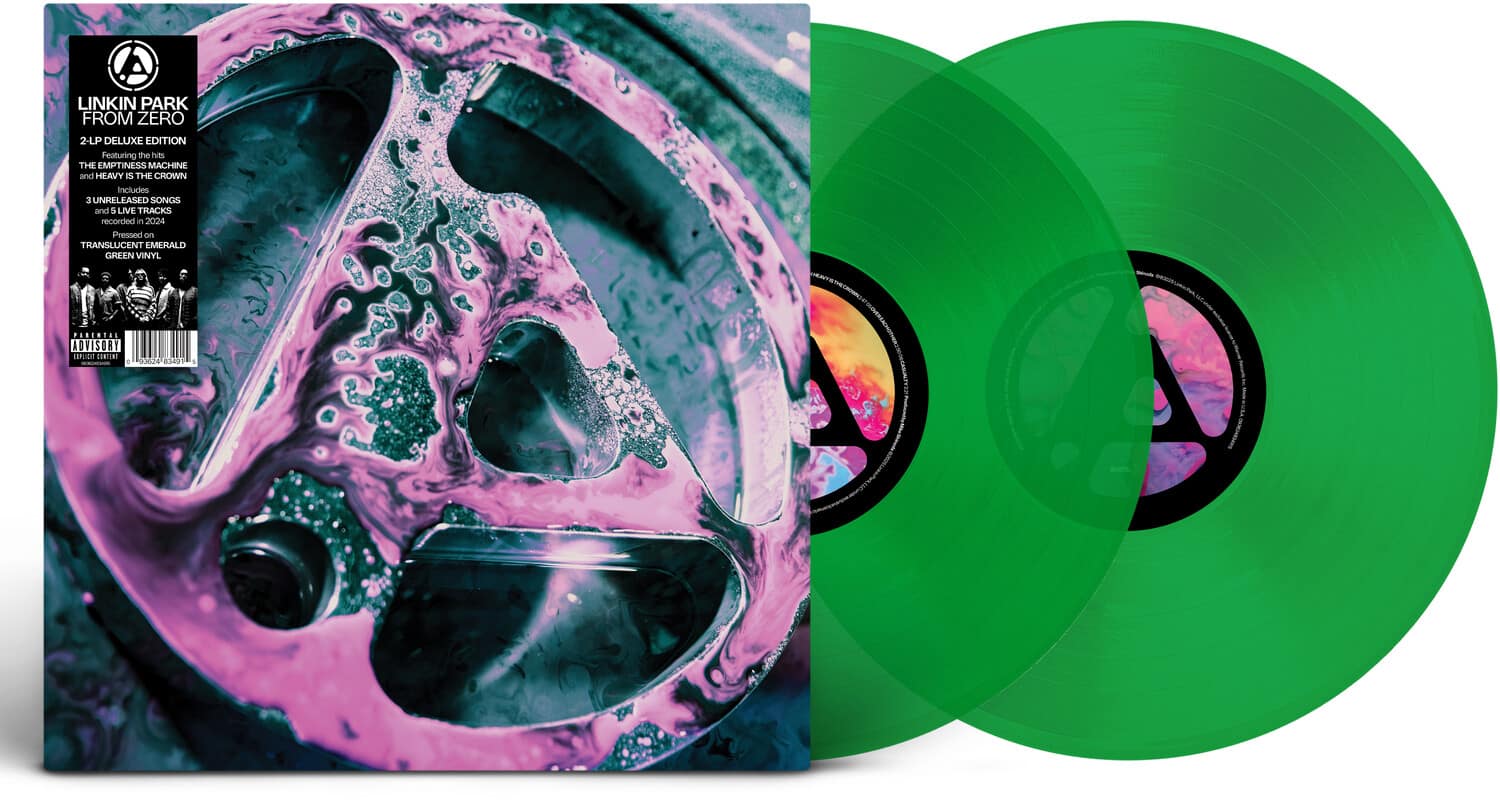 LINKIN PARK  
FROM ZERO 2-LP DELUXE EDITION  

Featuring the hit singles  
"THE EMPTINESS MACHINE" and "HEAVY"  

3 UNRELEASED SONGS and 5 SLIVE TRACKS recorded in 30s  

pressed on TRANSLUCENT MERALD GREEN VINYL  

ADVISORY: EXPLICIT CONTENT  

3dde aMa31 | .
