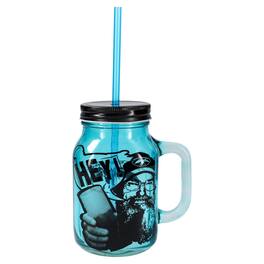 Just Funky - Duck Commander Si Hey 16oz Mason Jar Mug w/ Straw - Blue