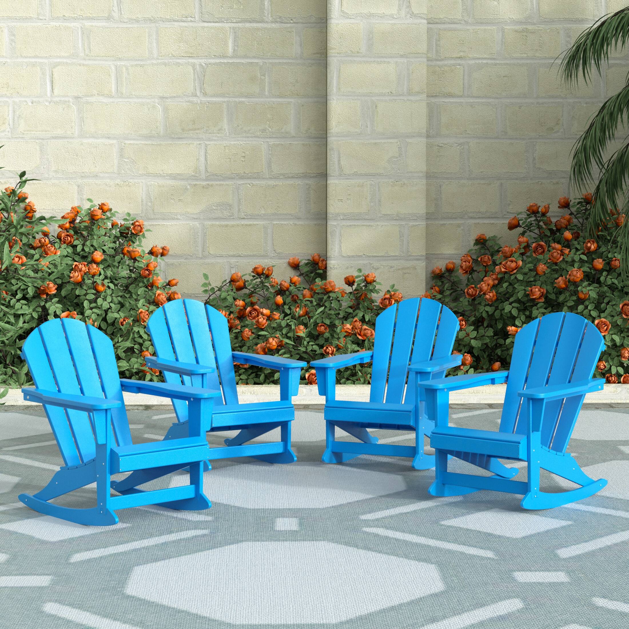 Angle. WestinTrends - WestinTrends Malibu Outdoor Patio Porch Rocking Adirondack Chair (Set of 4) - Pacific Blue.