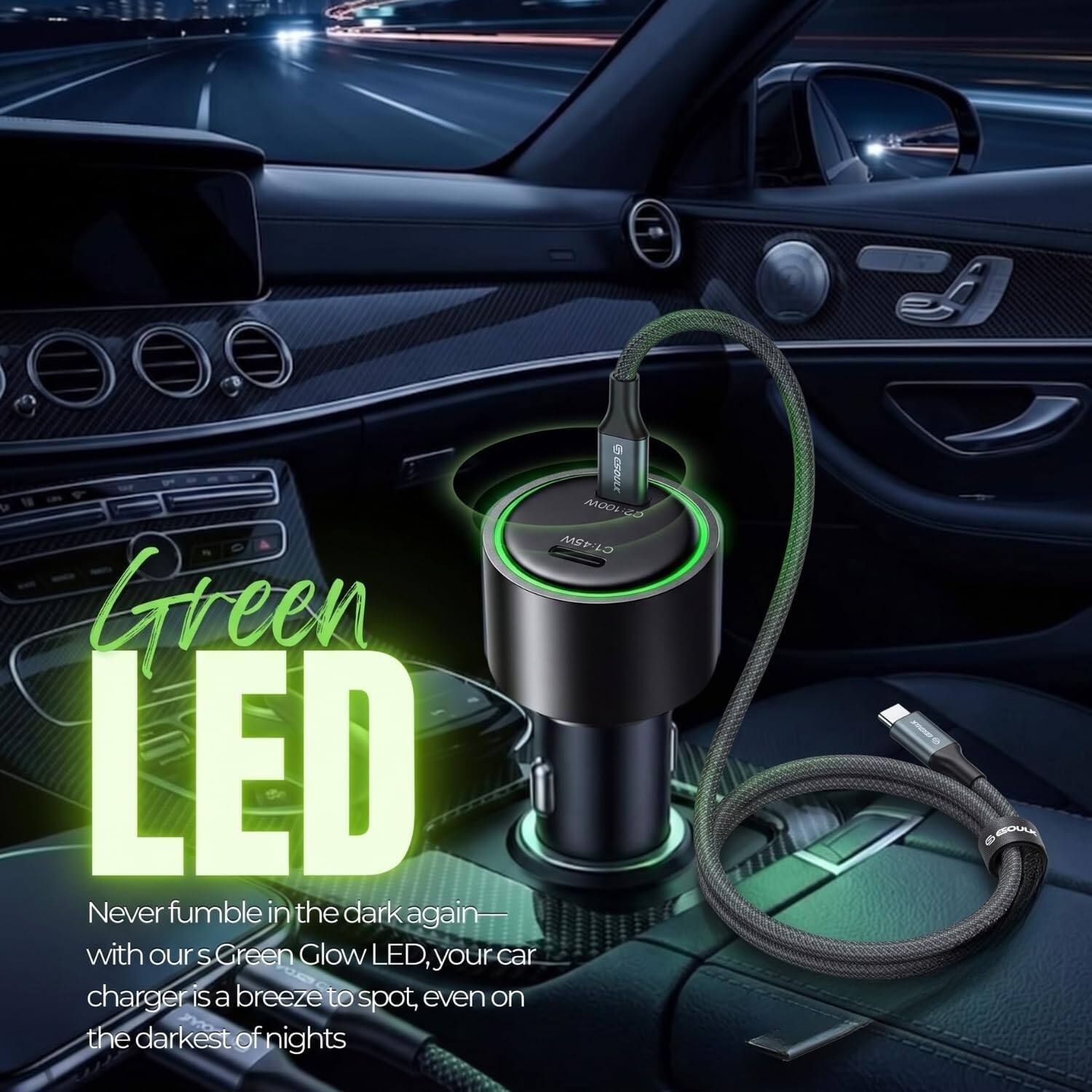 A CEOLLE MOOL MEFID Green LED

Never fumble in the dark again - with our S Green Glow LED, your car charger is a breeze to spot, even on the darkest of nights