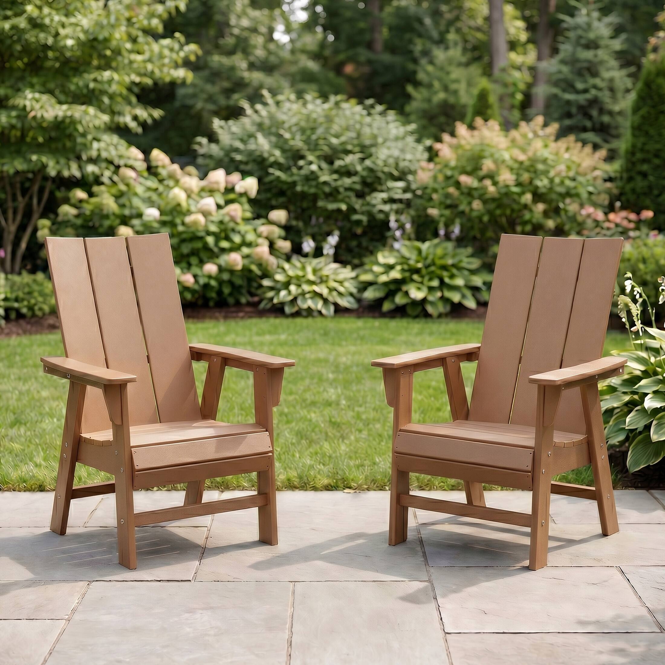 Angle. WestinTrends - WestinTrends Ashore Outdoor Patio HDPE Plastic Modern Adirondack Dining Chairs (Set of 2) - Teak.