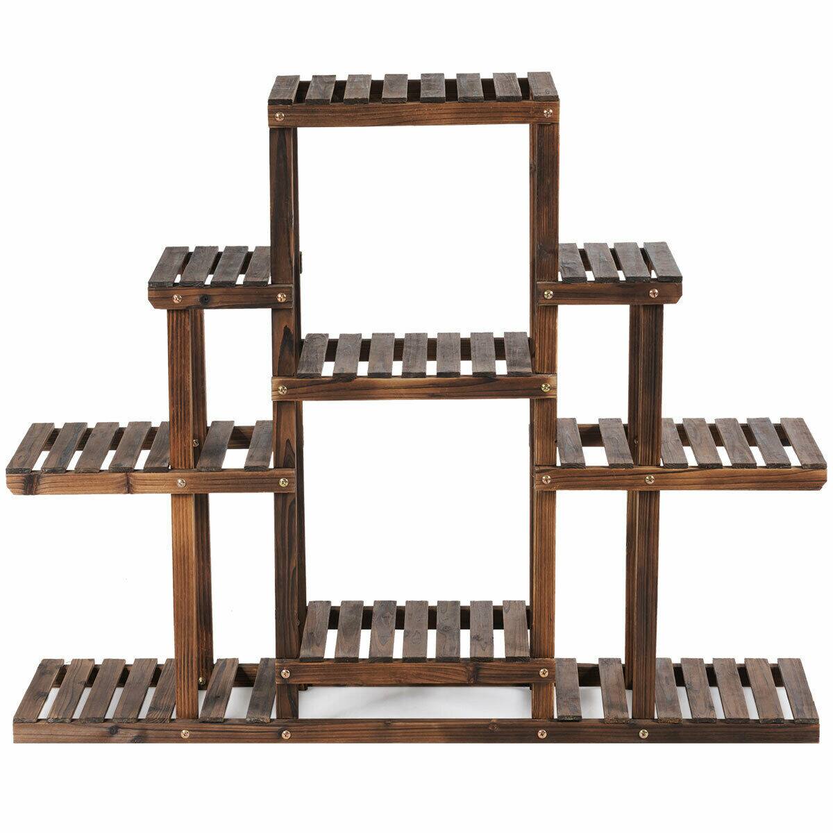 Alt View 2. Costway - 6-Tier Flower Wood Stand Plant Display Rack Multifunctional Storage Shelf - Brown.