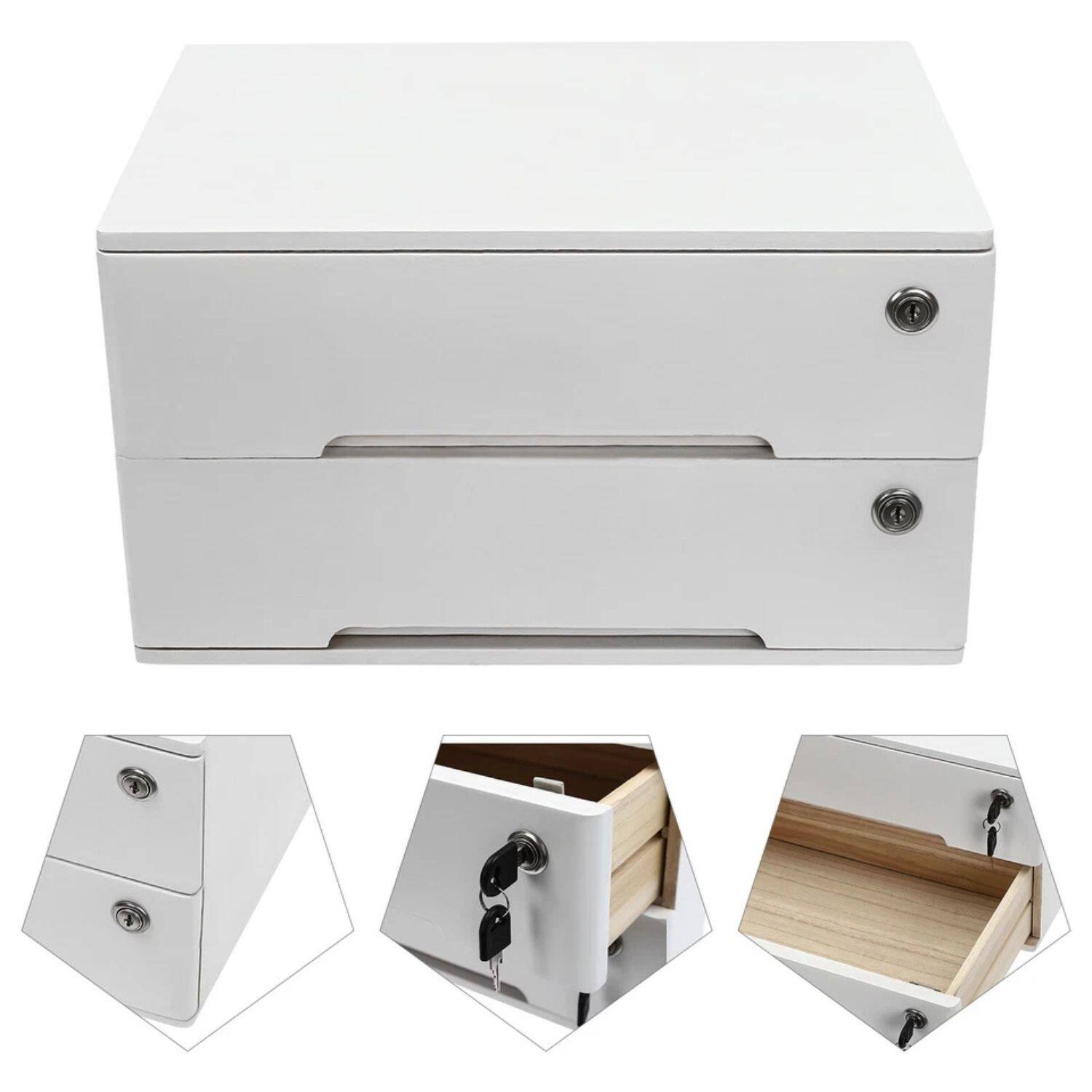 Alt View 6. Home Collection - 2-Drawer Wooden Desk Organizer – Desktop Storage Cabinet for Office & Home - White.