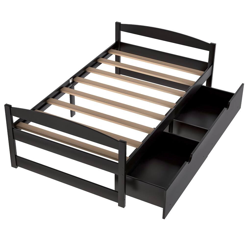 Alt View 2. Loheer - Loheer Twin Platform Bed with Drawers Espresso Wood Frame - Espresso.