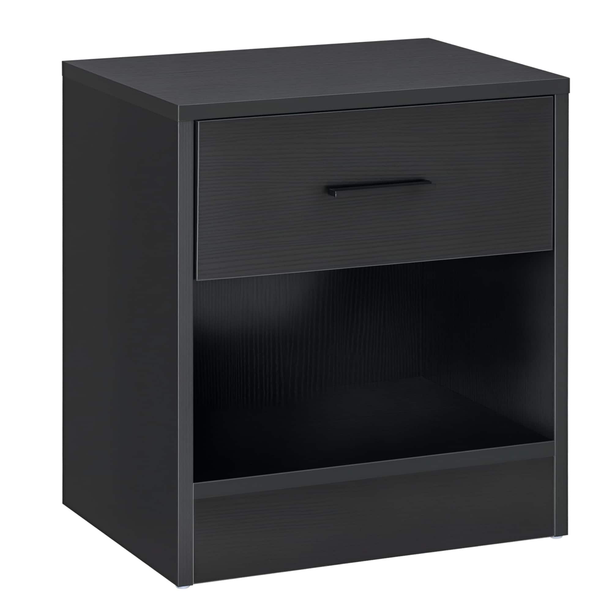 Homcom - Modern Side Table, Accent Table with Drawer and Storage Shelf, End Table for Living Room, Wood Grain - Black
