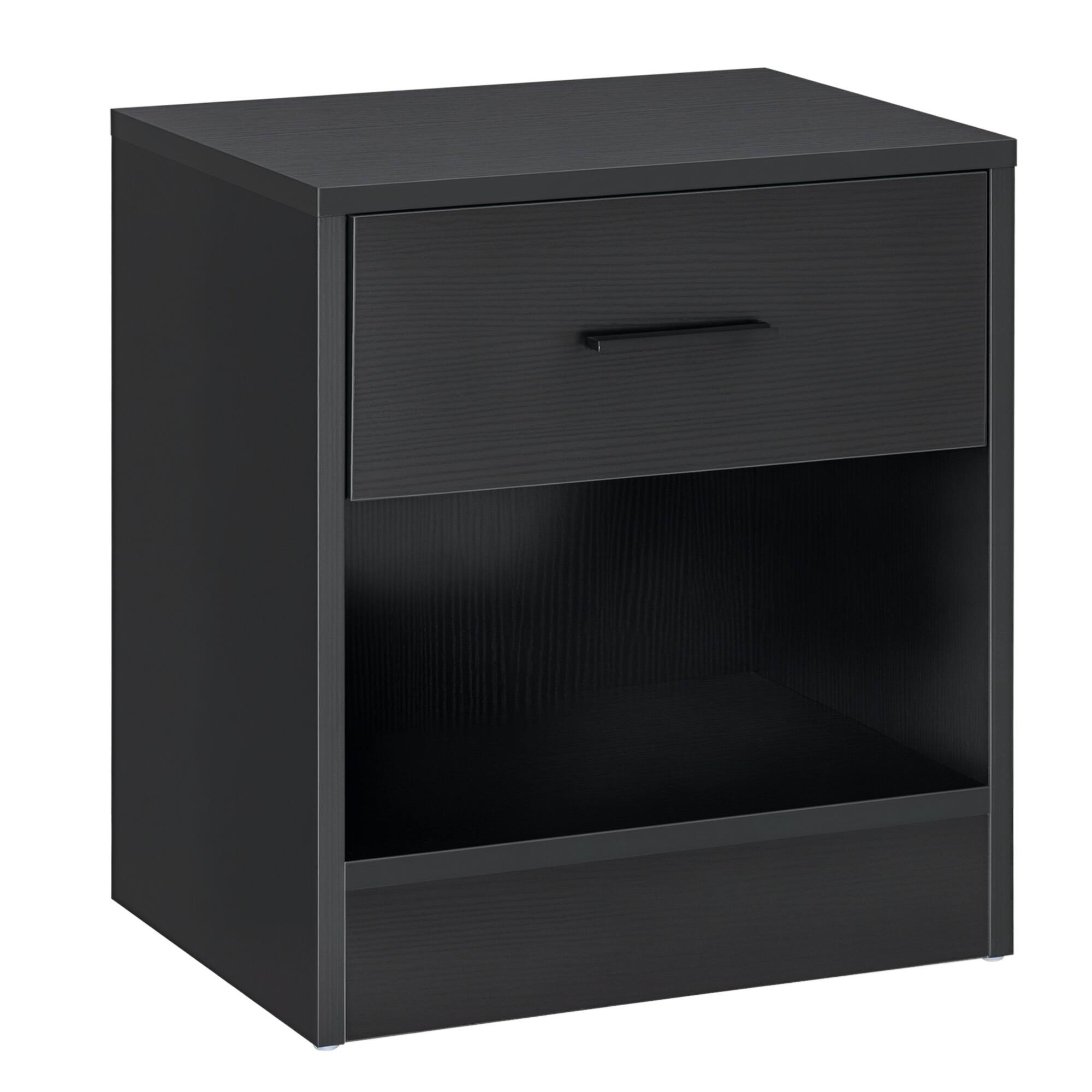 Homcom - Modern Side Table, Accent Table with Drawer and Storage Shelf, End Table for Living Room, Wood Grain - Black