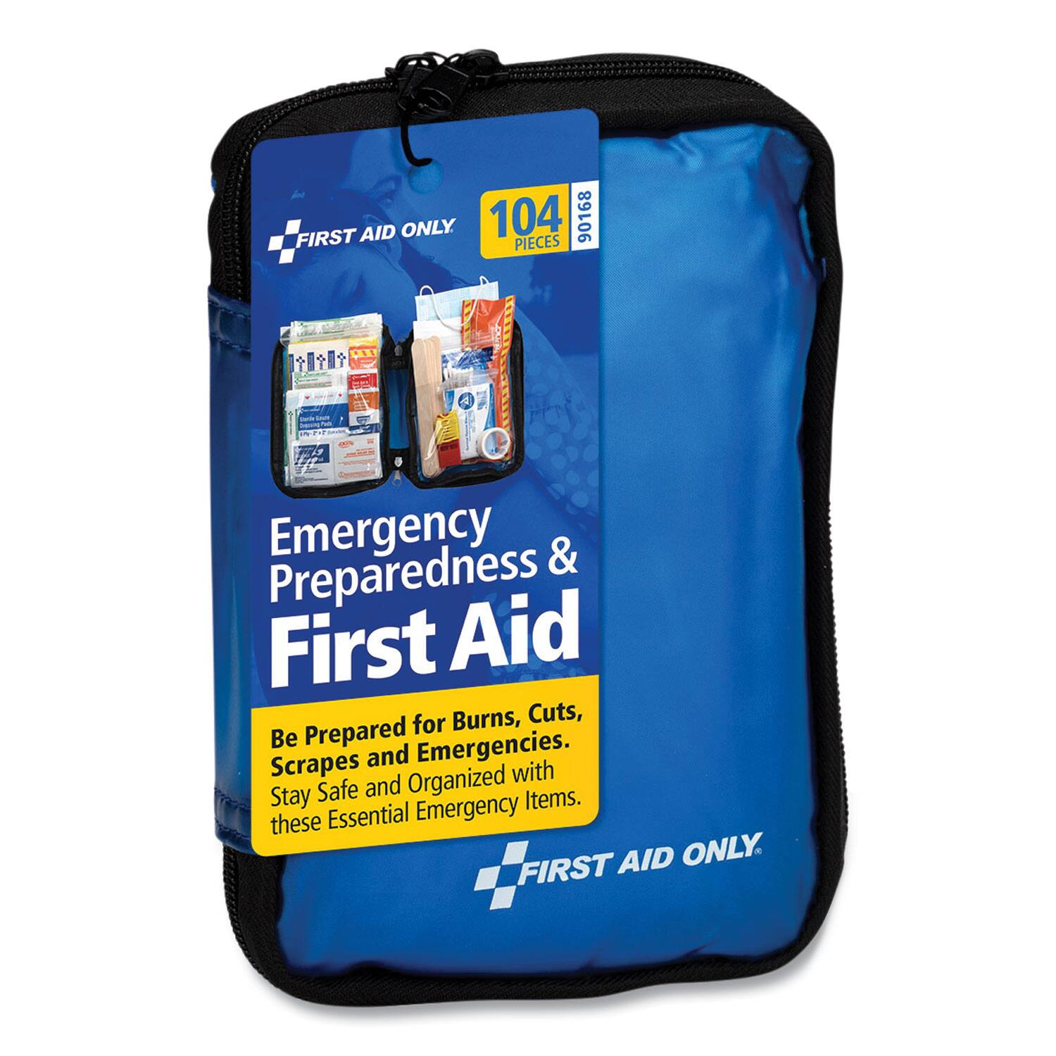FIRST AID ONLY 104 PIECES 90168 + Emergency Preparedness & First Aid for Burns, Cuts, Scrapes and Emergencies. Stay Safe and Organized with these Essential Emergency Items.
