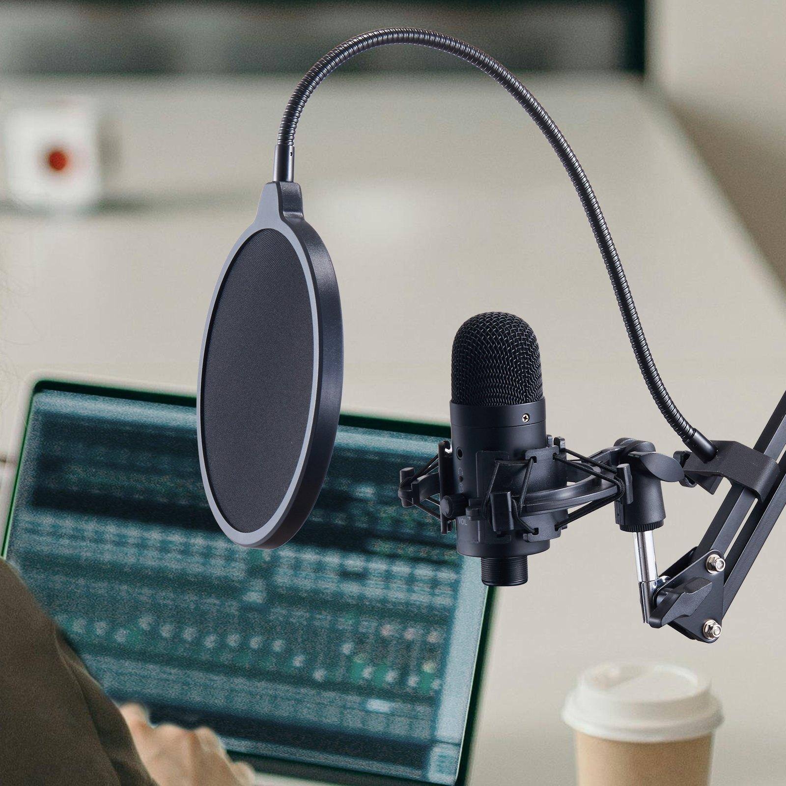 Alt View 1. Glintex - USB Microphone, 192kHz/24-bit Condenser Mic Kit with Boom Arm, Pop Filter, Shock Mount, Mute Button and Headphone Jack.