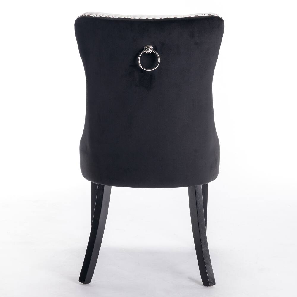 Alt View 2. Loheer - Loheer Tufted Solid Wood Dining Chairs Set of 2 Modern PU Velvet Nailhead Trim White Black - White+Black.