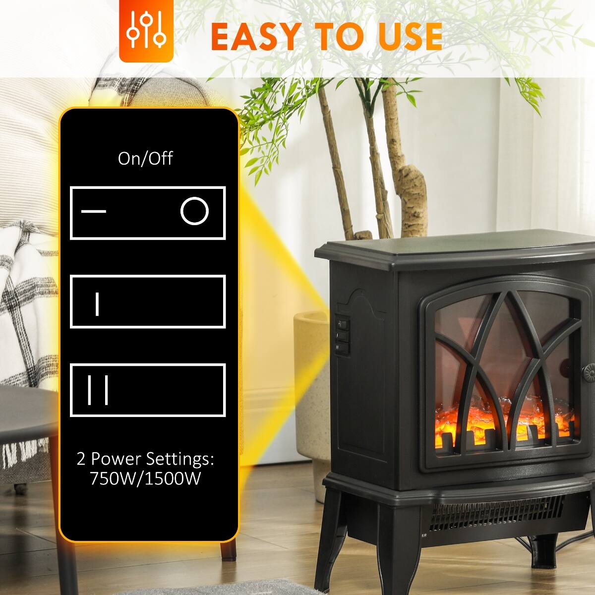 EASY TO USE

On/Off

2 Power Settings: 750W/1500W