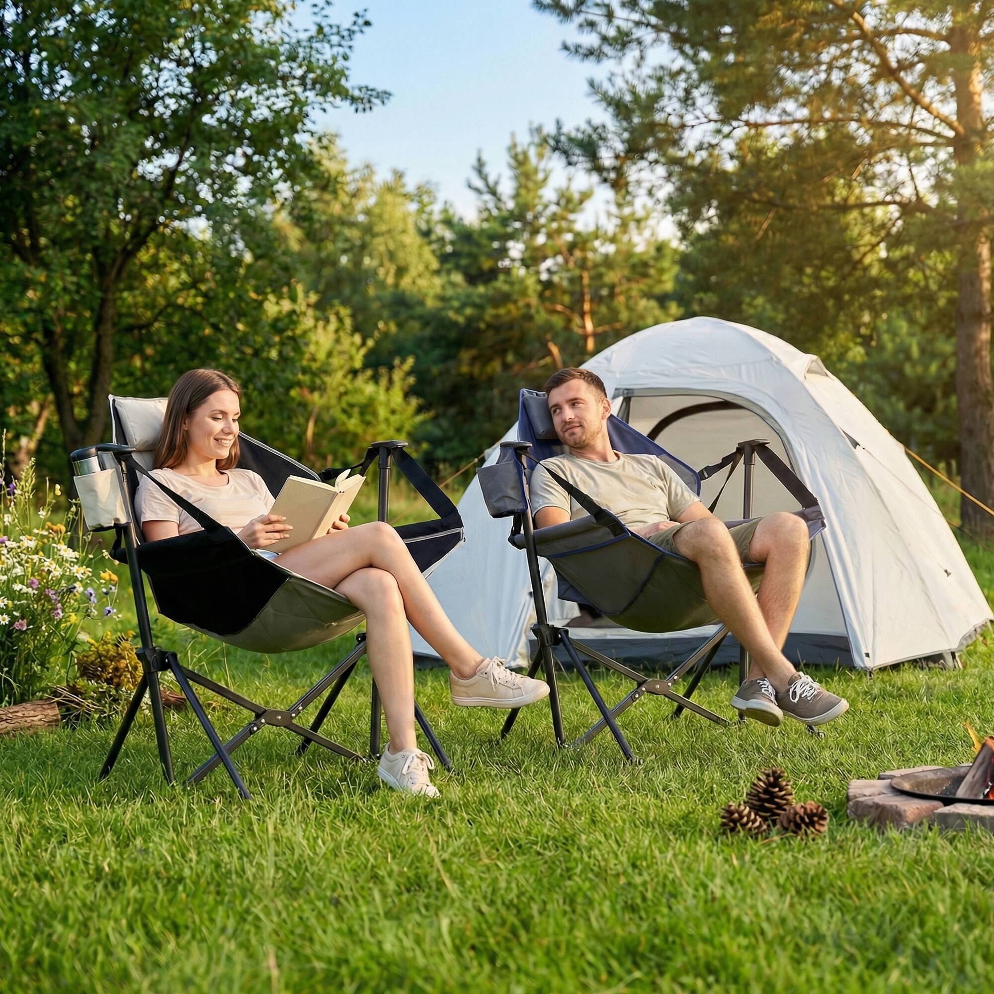 Left. Ainfox - Ainfox 2PCS Hammock Camping Chair w/Adjustable Backrest and Carrying Bag,Folding Rocking Chair for Camping Picnic - Black.